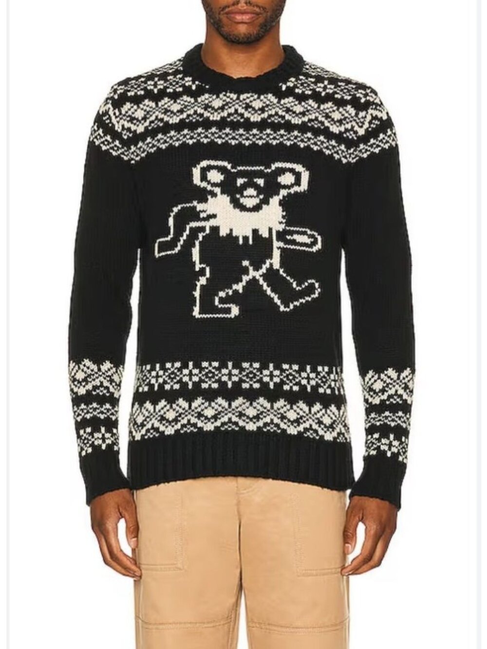 Schott X Grateful Dead Intarsia Wool-Blend Sweater Fair Isle Pullover Black Med